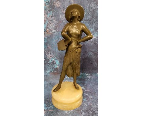 Art Deco, a brown patinated bronze, Spanish Dancer, alabaster base, 28cm high 