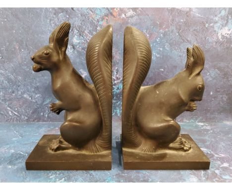 Austrian School, after Franz Gruber, Art Deco, brown patinated bronzes, a pair of&nbsp; squirrel bookends, stamped Made in Au