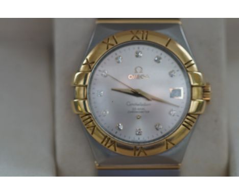 Omega constellation co-axial chronometer gents wristwatch. Gold &amp; stainless steel strap &amp; case, date app at 3 o clock