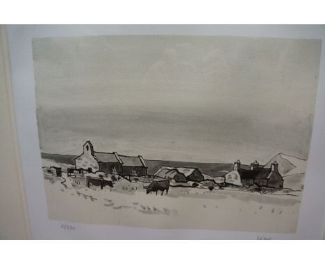 Sir Kyffin Williams signed limited edition print 2/350 Entitled in pencil Llanhwydrus, nr cemaes Bay. 56 cm x 64 cm including