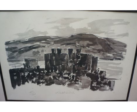 Sir Kyffin Williams signed limited edition print 483/500 Conway Castle 64 cm x 85 cm including frame