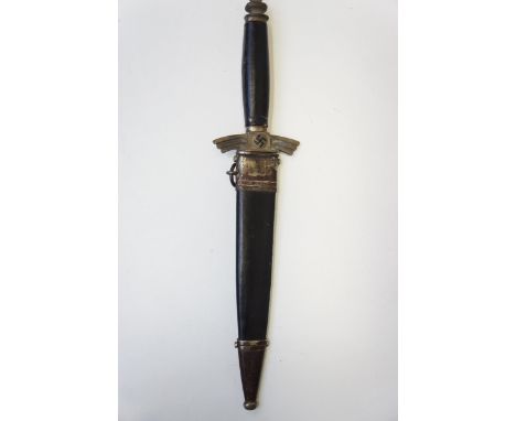 German dagger stamped RZM M7/36 With leather handle &amp; leather scabbard, black swastika on each side of the hilt. Scabbard