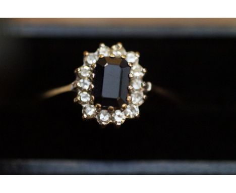 9ct Gold ring sapphire &amp; diamonds Size M 