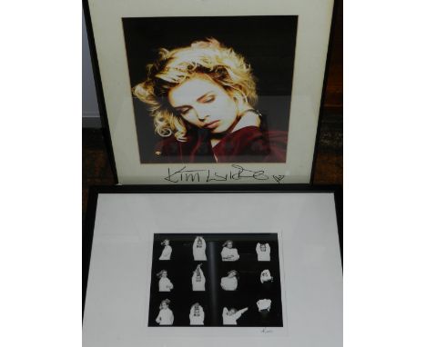 Koo Stark, self portrait, a monochrome montage photograph, signed in pencil, 20 x 25cm, together with a signed Kim Wilde prom