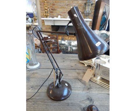 A vintage Herbert Terry brown metal angle poise desk lamp