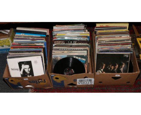 Three boxes of L.P records to include The Rolling Stones, The Beatles, Bob Dylan etc.