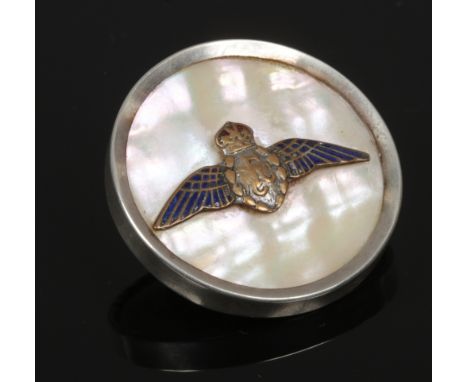A white metal and mother of pearl flying corps sweetheart brooch.