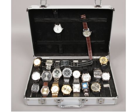 A case of modern quartz and manual wristwatches to include Timex, Orlando, Lorus etc.