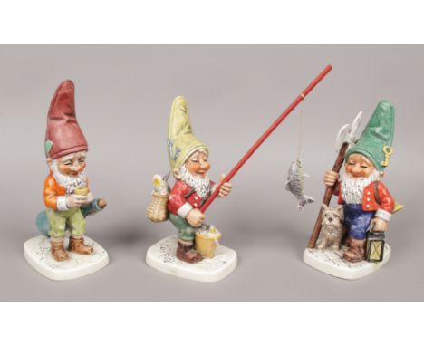 Three 1972 Goebel elf figurines to include 519 Petri fisherman, 520 Conny and 509 Brandy drinker.