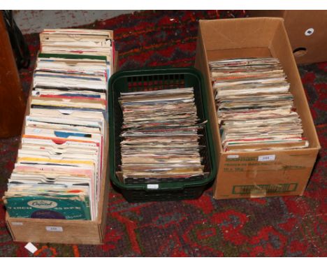 Three boxes of mainly easy listening 45rpm singles to include Cliff Richard, Barry White, Elvis Presley etc.