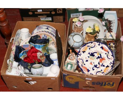 Two boxes of miscellaneous to include Masons, Wedgwood, silk scarf etc.