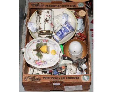 A box of mixed ceramics including a Nymphenburg tureen (AF) Wedgwood Spode and pearlware etc.