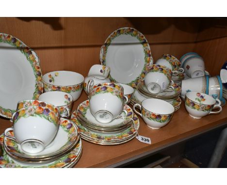 A COLLECTION OF TEA WARE, comprising a thirty nine piece Royal Doulton H4130 tea set decorated with tulips (some light crazin