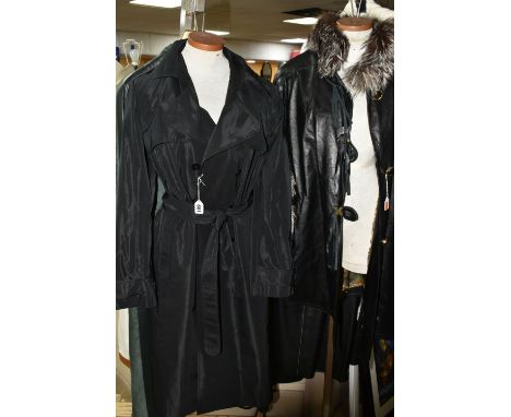 A GROUP OF EIGHT LADIES JACKETS AND LEATHER SUIT, comprising a Dolce &amp; Gabbana black belted trench coat, size 44, a Ross 