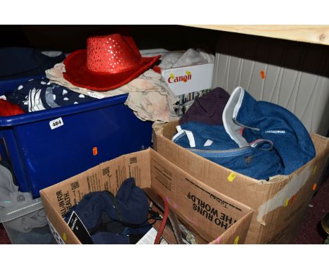 SEVEN BOXES OF LADIES CLOTHING AND TWO SUITCASES, to include unused Craghopper outdoor clothing, M&amp;S jeans, tops, sweater