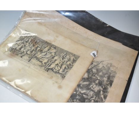 EIGHT PRINTS DEPICTING SCENES OF ROMAN HISTORY, comprising a 17th century book plate depicting a funeral ceremony and a woman