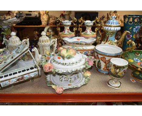 A GROUP OF NINETEEN NAMED AND UNNAMED CONTINENTAL CAPODIMONTE STYLE CERAMIC ORNAMENTS to include a quantity of Capodimonte it
