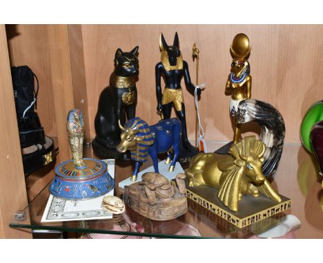 A GROUP OF EGYPTIAN THEMED COLLECTABLES, comprising Cow Parade 'Tutancowmon' no 9126 and 'Egyptian Princess' no 9140 (the lat