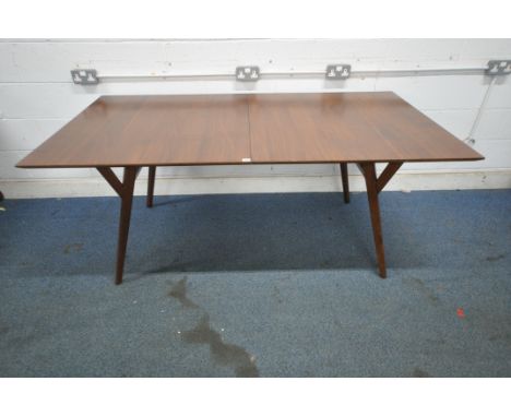 WEST ELM, A TEAK EXTENDING DINING TABLE, raised splayed tapered legs, maximum extension 239cm x closed length 183cm x depth 9