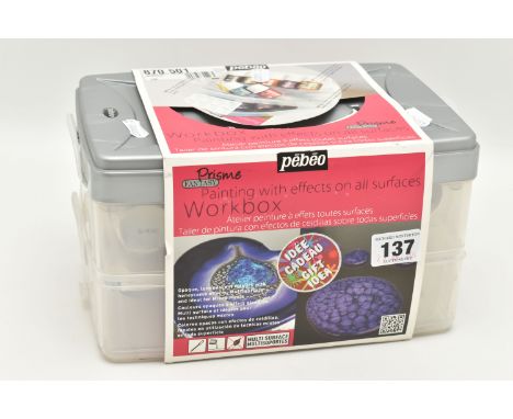 A PEBEO PRISME WORKBOX, to include 10 x 45ml oil based liquid alkyd colours with effects that can be mixed together, (conditi