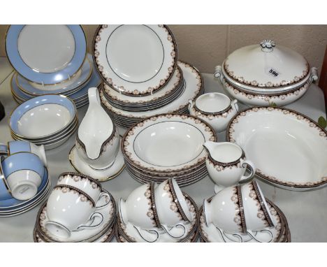 WEDGWOOD AND ROYAL DOULTON DINNERWARE, Wedgwood Medici R4588, comprising a lidded tureen, oval serving dish, gravy boat with 