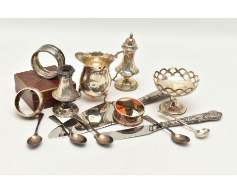 ASSORTED SILVER ITEMS, to include a milk jug wavy rim, raised on four cabriole legs and scroll handle, hallmarked 'Ernest W H