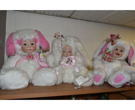 A GROUP OF THREE SANDRA WILLIAM CREATION ANTHROPORMORPHIC DOLLS, comprising a 'Bunny with Baby' with a 'Tippy' face, 'Maddy' 
