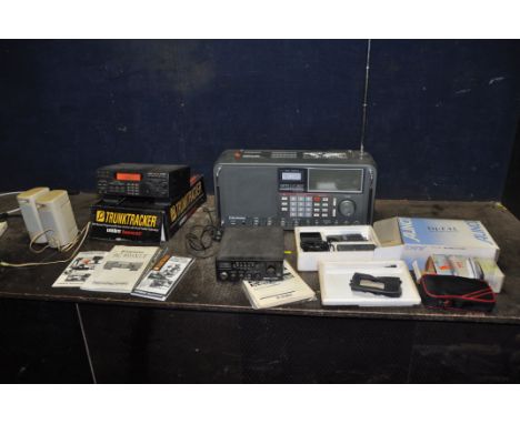 A SELECTION OF HAM RADIO EQUIPMENT including a Uniden Trunk Tracker Base Scanner in original packaging, a Grundig Satellite 8