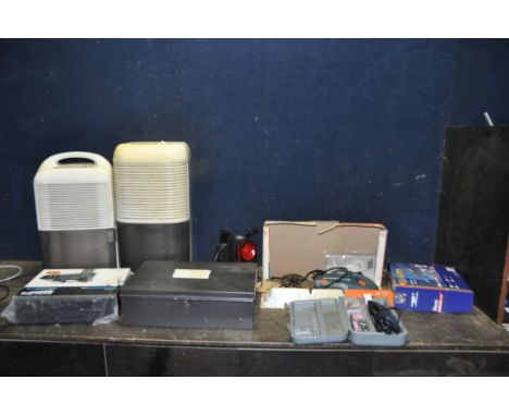 A COLLECTION TOOLS AND HOUSEHOLD ELECTRICALS including a Black and Decker Scorpion saw, a Ferm Rotary tool, two Widetech dehu
