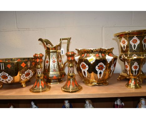 A GROUP OF BURTONDALE IMARI PATTERN DALE,&nbsp; comprising an octagonal pitcher, height 26cm (marked as second quality), a pa