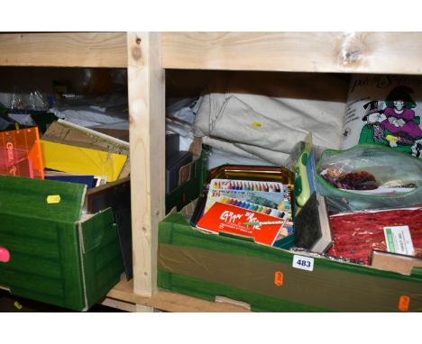EIGHT BOXES AND LOOSE HABERDASHERY AND CRAFTING  MATERIALS, to include a quantity of polyester fibrefill, a tin of eighteen S