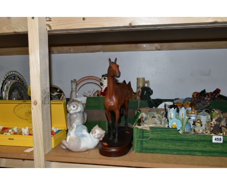 THREE BOXES AND LOOSE ORNIMENTAL CERAMICS, to include six vintage resin mice in tea pot houses made by Shudehill Giftware, a 
