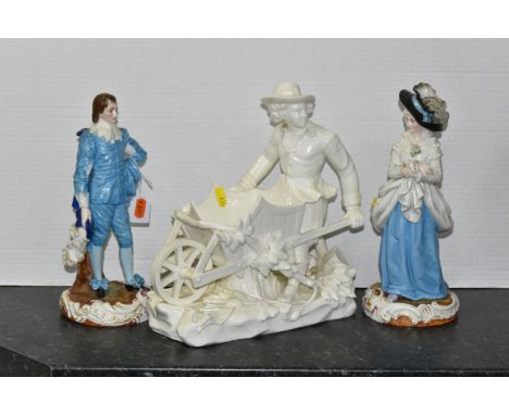 A PAIR OF CHARENTON CONTINENTAL FIGURES after Thomas Gainsborough, portraying the Duchess of Devonshire and the 'Blue Boy,' e