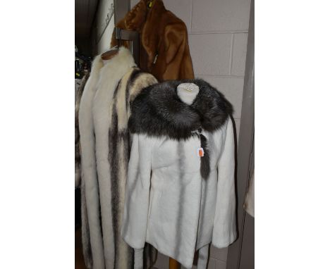 THREE LADIES' FUR COATS, comprising an ankle length cream and brown fur coat made by Hudson's Bay Company, a honey coloured m