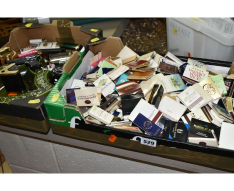 TWO BOXES OF A MATCH BOX AND CIGARETTE LIGHTER COLLECTION, comprising over one hundred assorted match packets and boxes mostl