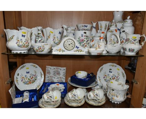 A LARGE QUANTITY OF AYNSLEY 'COTTAGE GARDEN' AND 'PEMBROKE' PATTERN TEA AND GIFTWARE, comprising a mantel clock, three plante