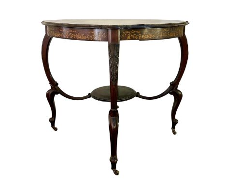 A mid-late Victorian W. Walker & Sons mahogany occasional table, with shaped, stepped top, the apron inlaid with a marquetry 
