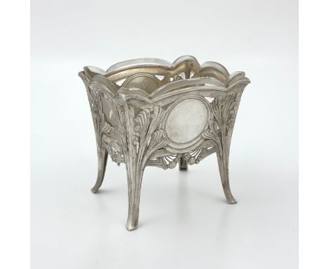 A Secessionist white metal planter by Lazarus Posen (Polish 1869-1939), with vacant cartouche, marked '800' for silver, 11.5c