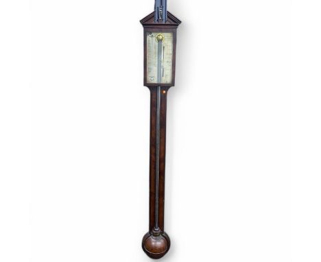 A Thomas Harris & Son mahogany stick barometer, c1820, the silvered dial signed in script 'Thos Harris & Son, 52 Grt Russell 