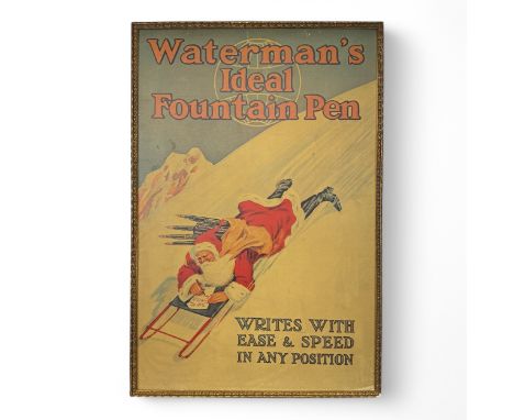 A 1920s Waterman's Ideal Fountain Pen Christmas advertising poster, showing Santa Claus with raised finger with the caption '