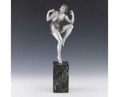 A French Art Deco 'Spring Dance' silvered bronze sculpture, c.1925, designed by Pierre Le Faguays (1892-1962), mounted on a r