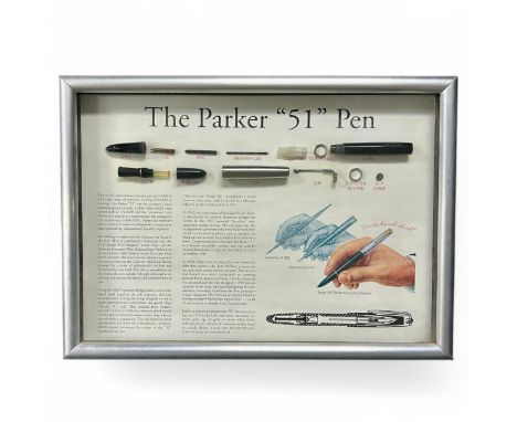A history of 'The Parker "51" Pen', the backing card with a printed history of the Parker 51, graphic of the first Parker pen