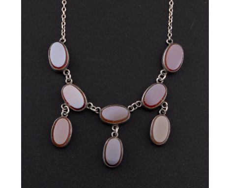 A banded agate necklace with white metal chain, the drop including the chain is 27cm. (LC16220)CONDITION: Requires a clean, o