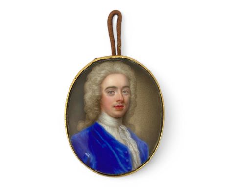 Attributed to Christian Friedrich Zincke (German, c1685-1767), a bust length portrait miniature of a gentleman, wearing a cur