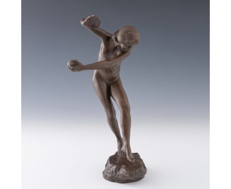 A French Art Deco patinated bronze 'Cymbal Dancer' by Laurence Dupuy (1890-1914) c.1915-20, the French title is 'danseurs aux