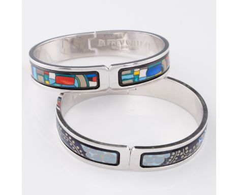 Two contemporary Austrian Frey Wille enamel Ballerina Clasp Bangles with silver finish, one 'Hommage à Gustave Klimt' Nix Aqu