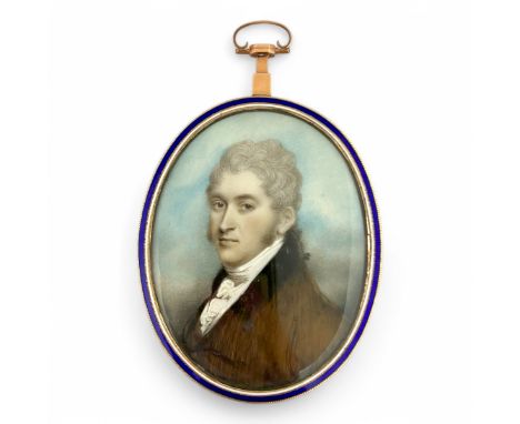 Andrew Plimer (British, 1763-1837), a oval portrait miniature of Sir Francis Burnett, c1795, three-quarters to dexter, with c