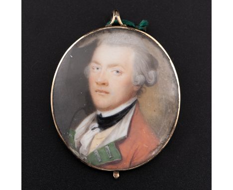 Attributed to Ozias Humphry (British, 1742-1810), an oval portrait miniature of a gentleman, c1770, three quarters to dexter,
