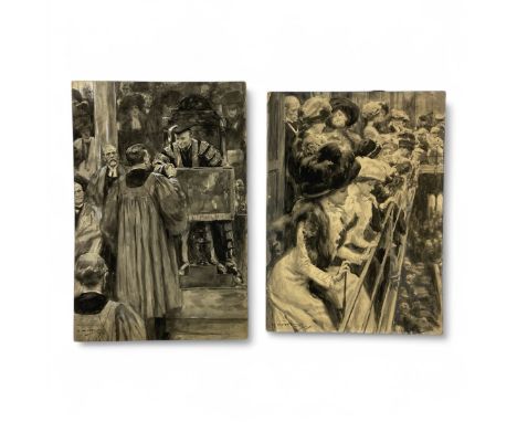 Arthur Cadwgan Michael (Welsh, 1881‒1965), two Edwardian black ink washes or watercolours, one possibly with Suffragette inte