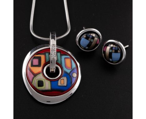 A contemporary Austrian Frey Wille enamel and 18ct white gold Luna Piccola pendant with the 'Hommage à Hundertwasser - Street